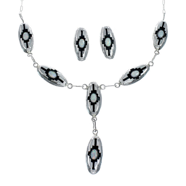 Native American Navajo Blue Opal Sterling Silver Link Necklace Set NX11491